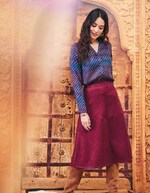 Suede-effect flared midi skirt femme La Fiancée