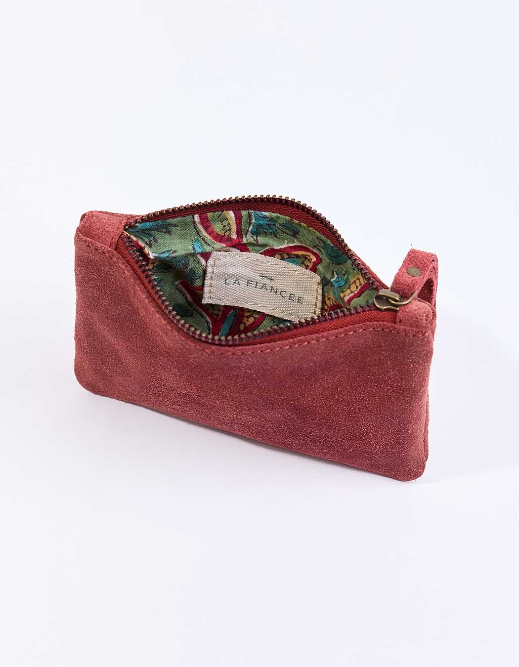 Small suede leather zip pouch femme La Fiancée