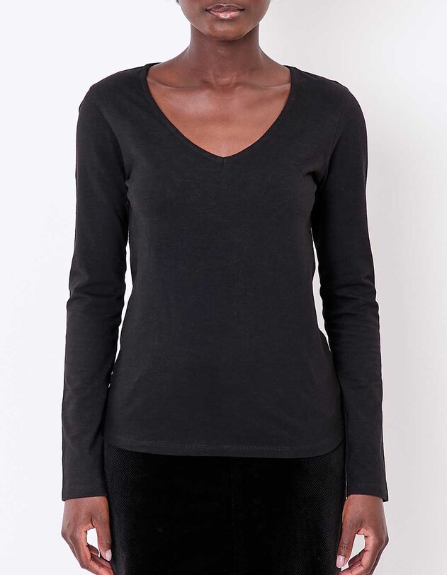 Printed organic cotton V-neck T-shirt femme La Fianc&eacute;e