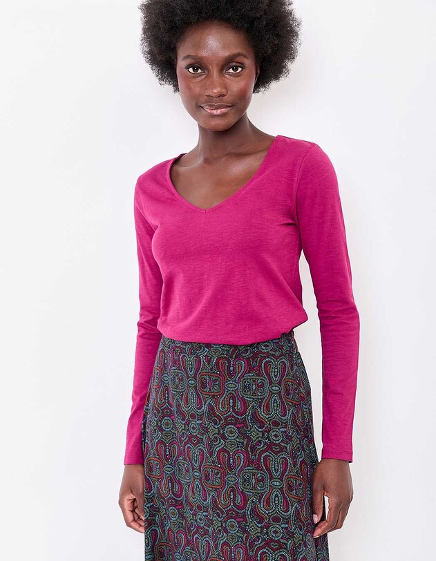 Printed organic cotton V-neck T-shirt femme La Fianc&eacute;e