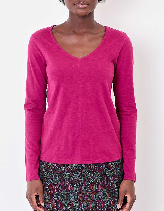 Printed organic cotton V-neck T-shirt femme La Fianc&eacute;e