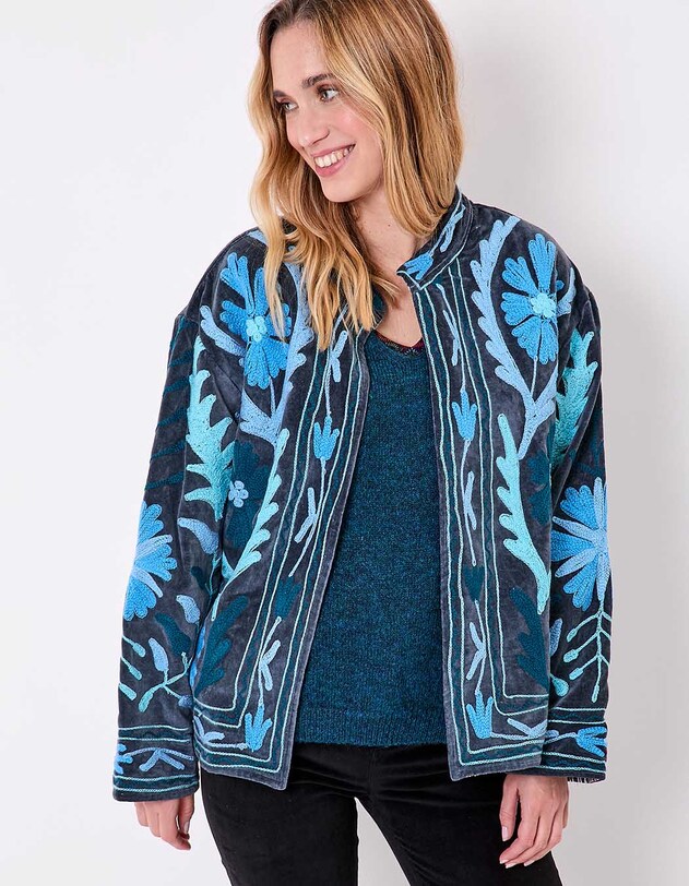 Embroidered velvet kimono jacket femme La Fianc&eacute;e