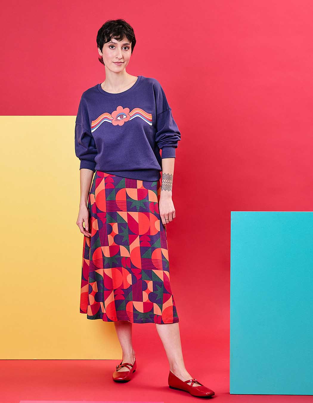 Flared fluid knit midi skirt femme Princesse Nomade