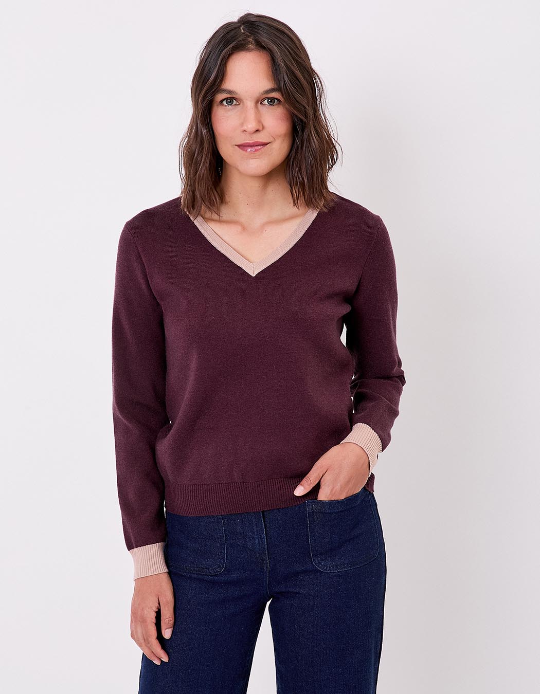 Chunky knit V-neck sweater femme Princesse Nomade
