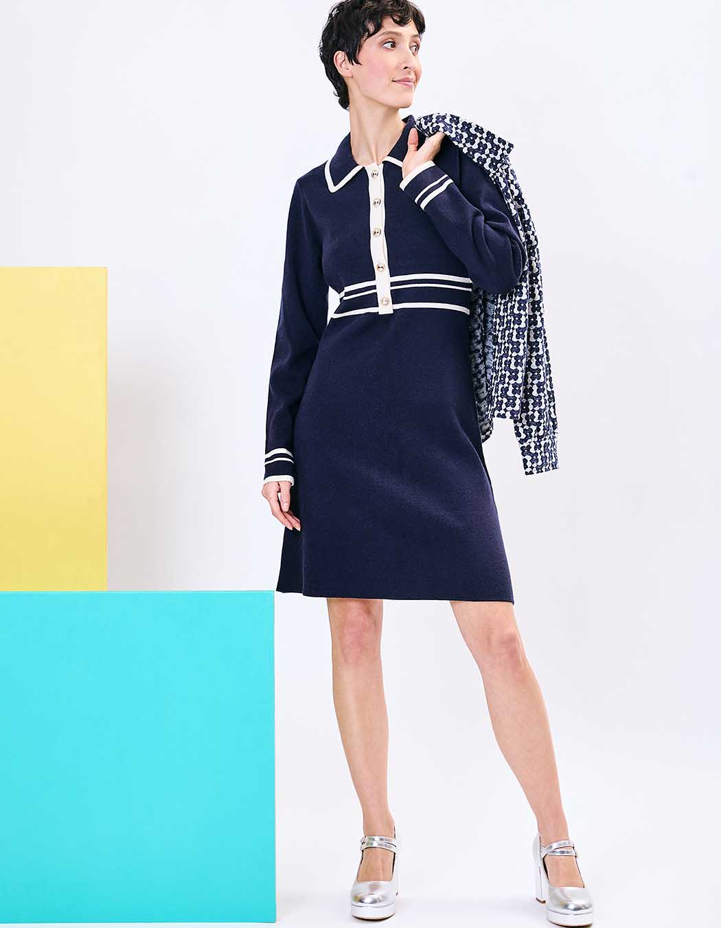 Compact knit shirt-collar dress femme Princesse Nomade