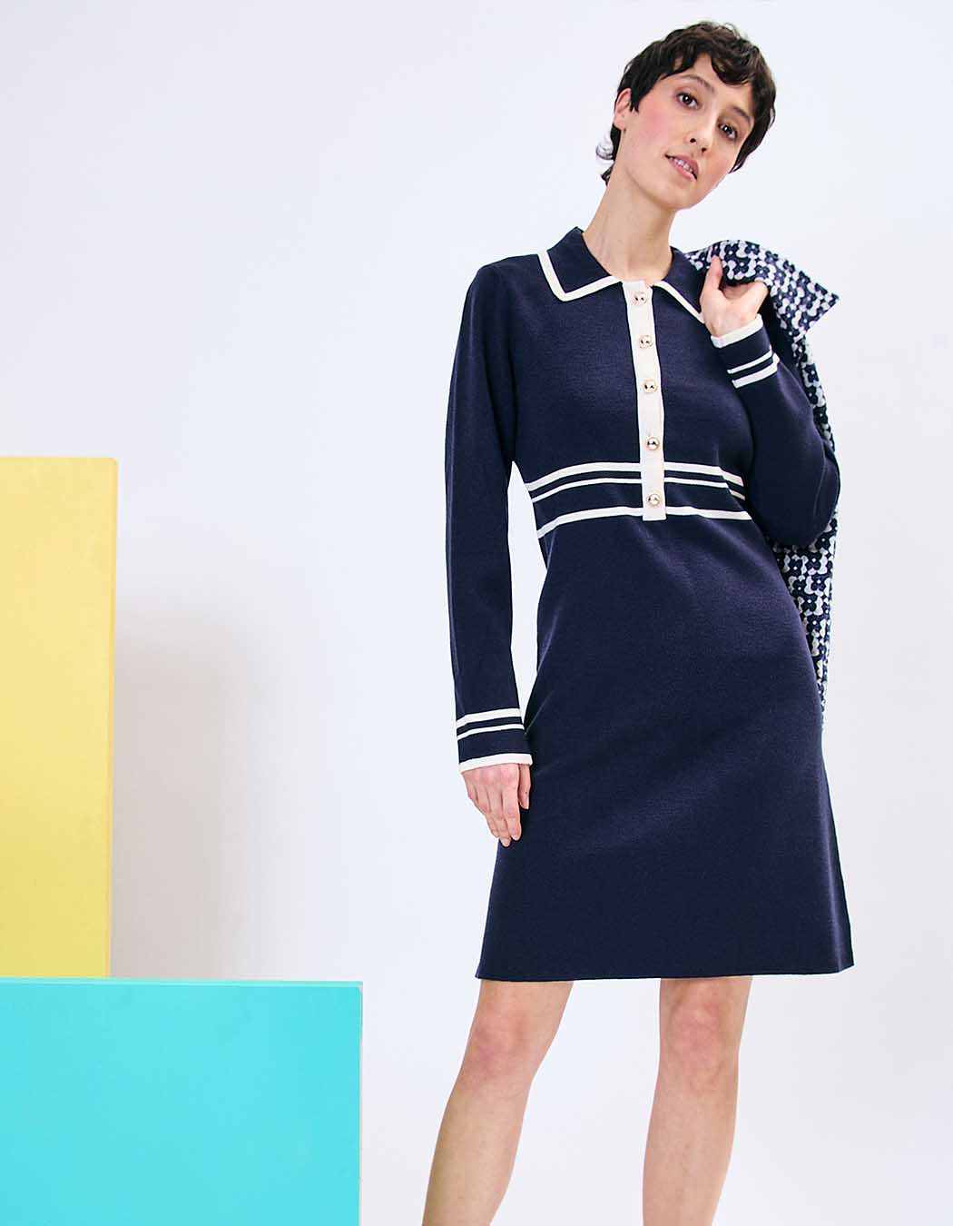 Compact knit shirt-collar dress femme Princesse Nomade