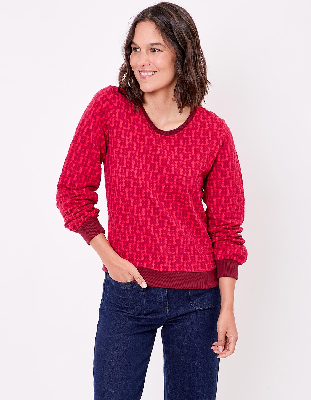 Organic jacquard knit crew-neck sweatshirt femme Princesse Nomade