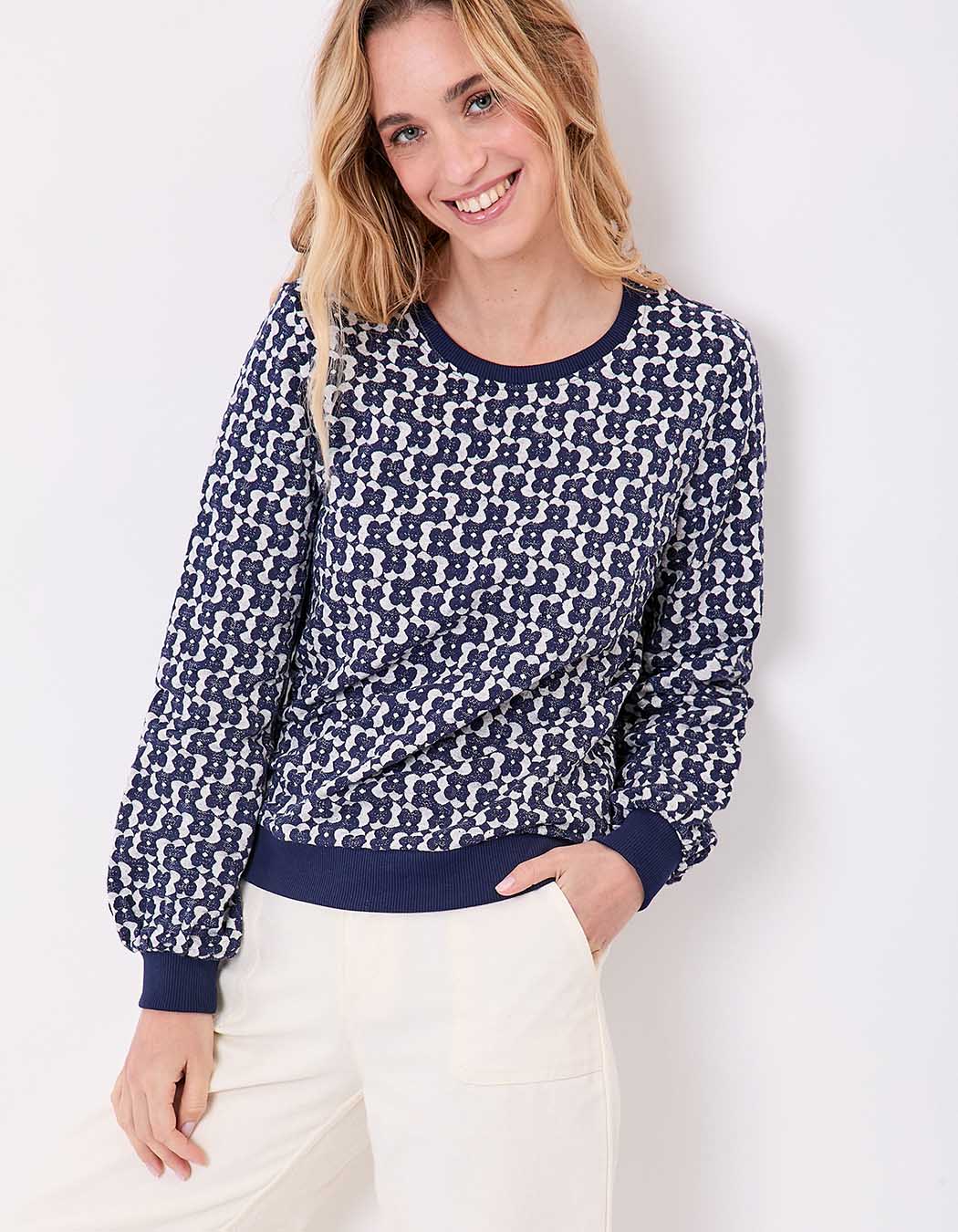 Organic jacquard knit crew-neck sweatshirt femme Princesse Nomade