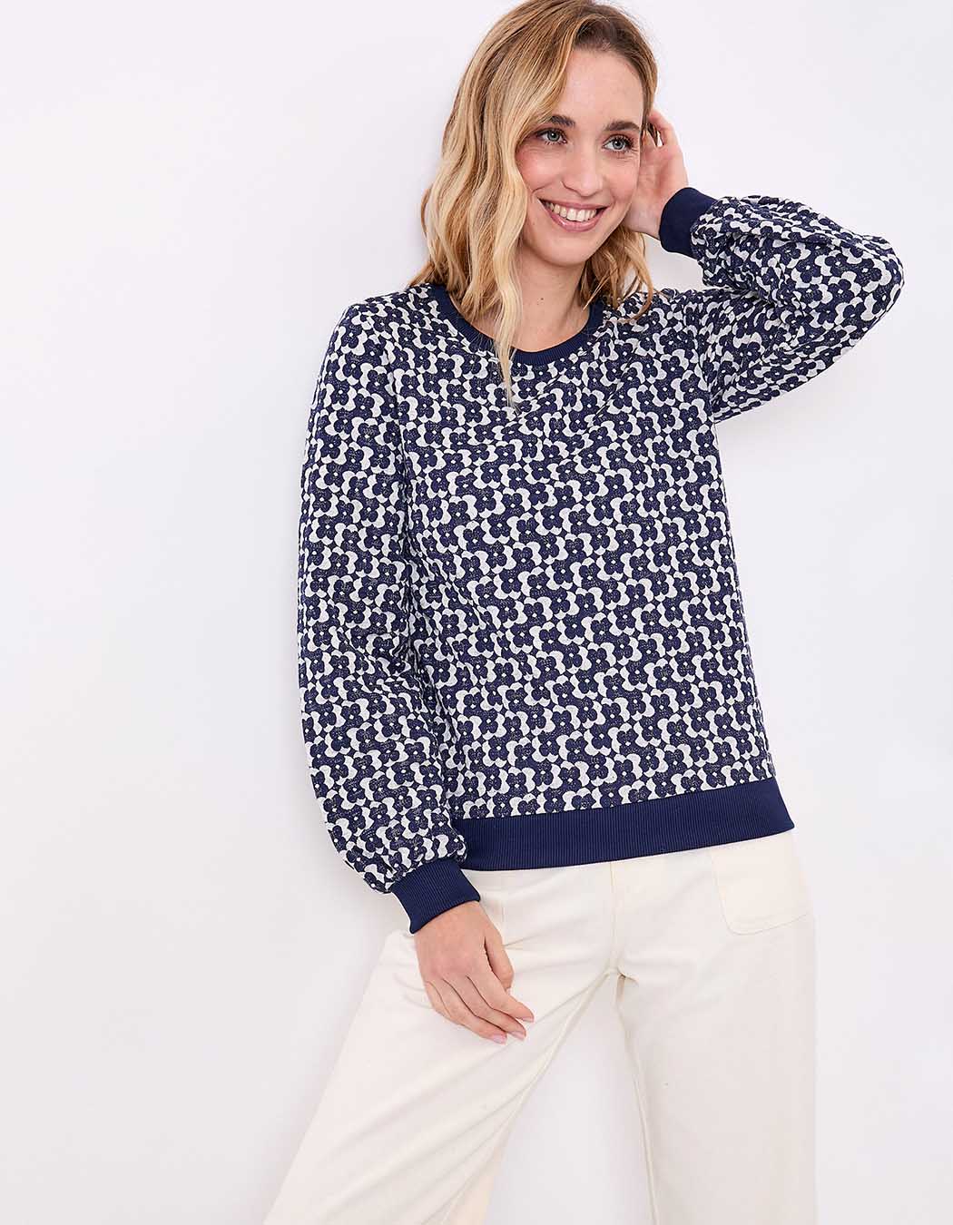 Organic jacquard knit crew-neck sweatshirt femme Princesse Nomade