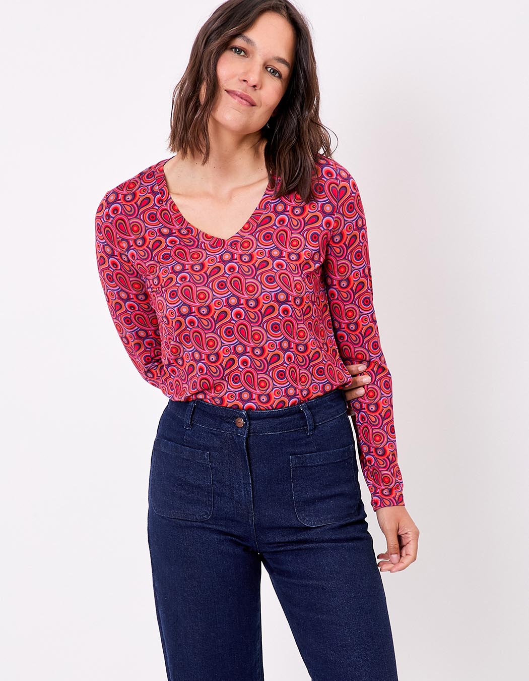 Flowy knit V-neck T-shirt femme Princesse Nomade