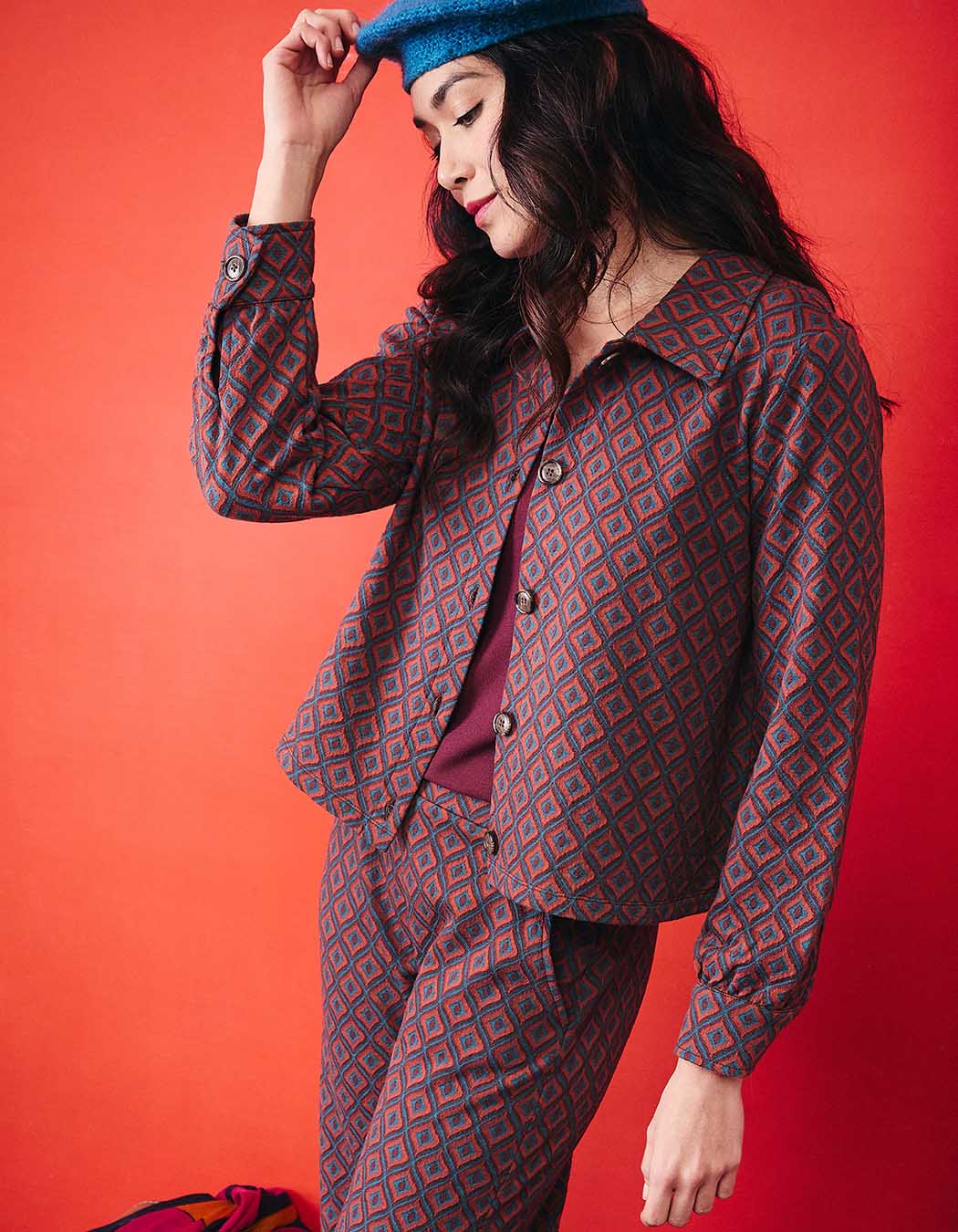 Organic jacquard knit jacket femme Princesse Nomade