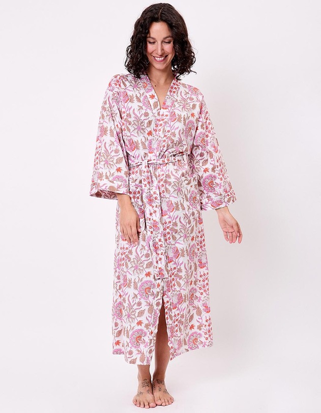 Printed long cotton voile kimono femme La Fianc&eacute;e