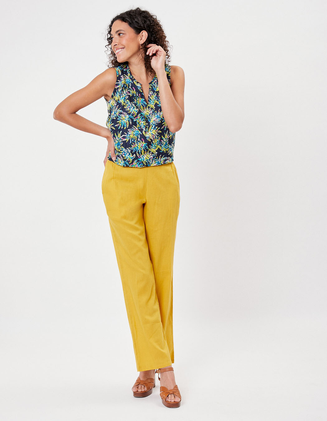 Organic cotton voile straight-leg pants femme La Fiancée