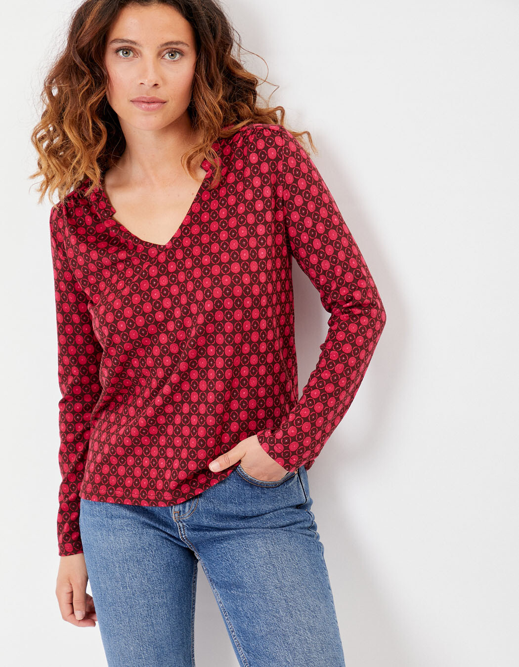 Printed V-neck T-shirt femme La Fiancée