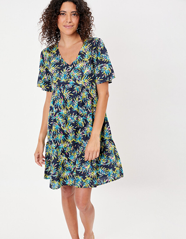 Flared organic cotton dress with ruffles femme La Fianc&eacute;e