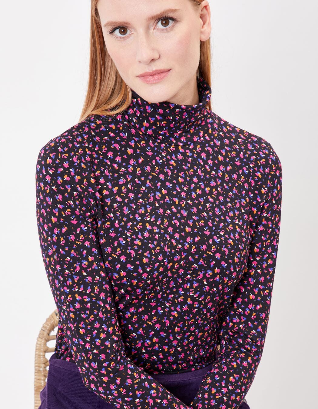 Retro print turtleneck top Ecovero knit femme Princesse Nomade
