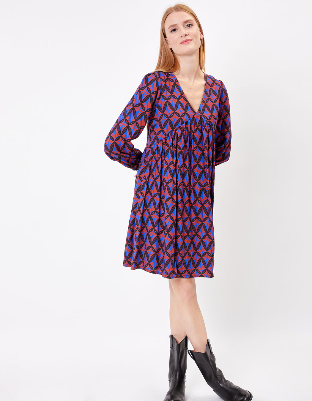 Ecovero retro print flared short dress femme Princesse Nomade