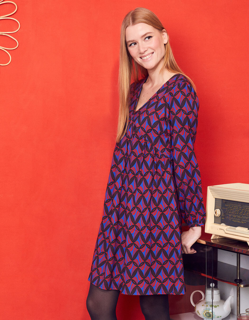 Ecovero retro print flared short dress femme Princesse Nomade