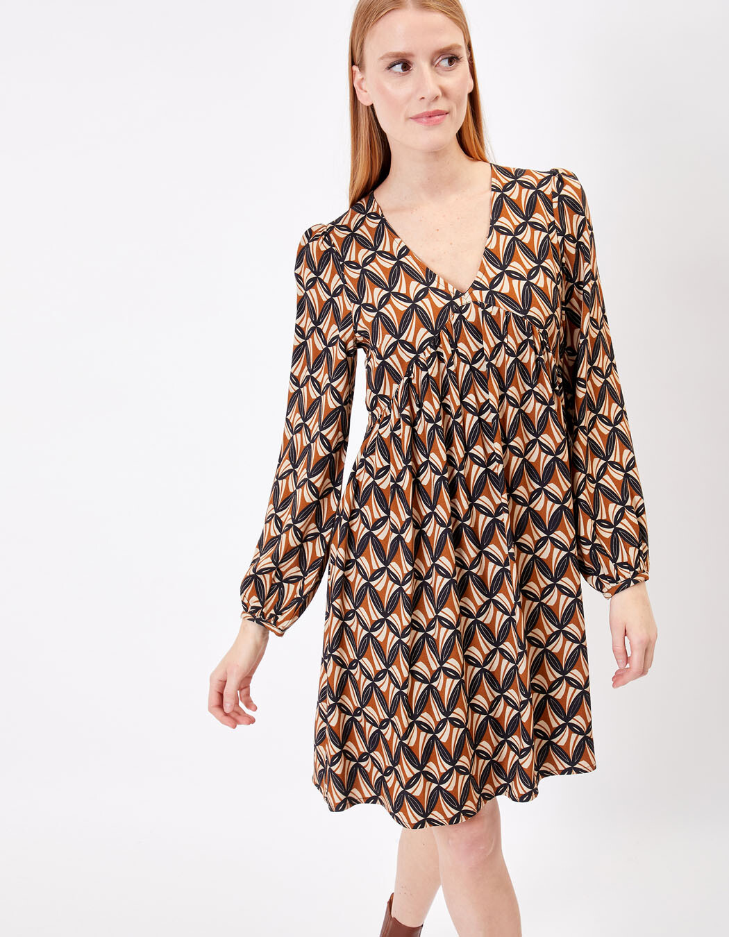 Ecovero retro print flared short dress femme Princesse Nomade