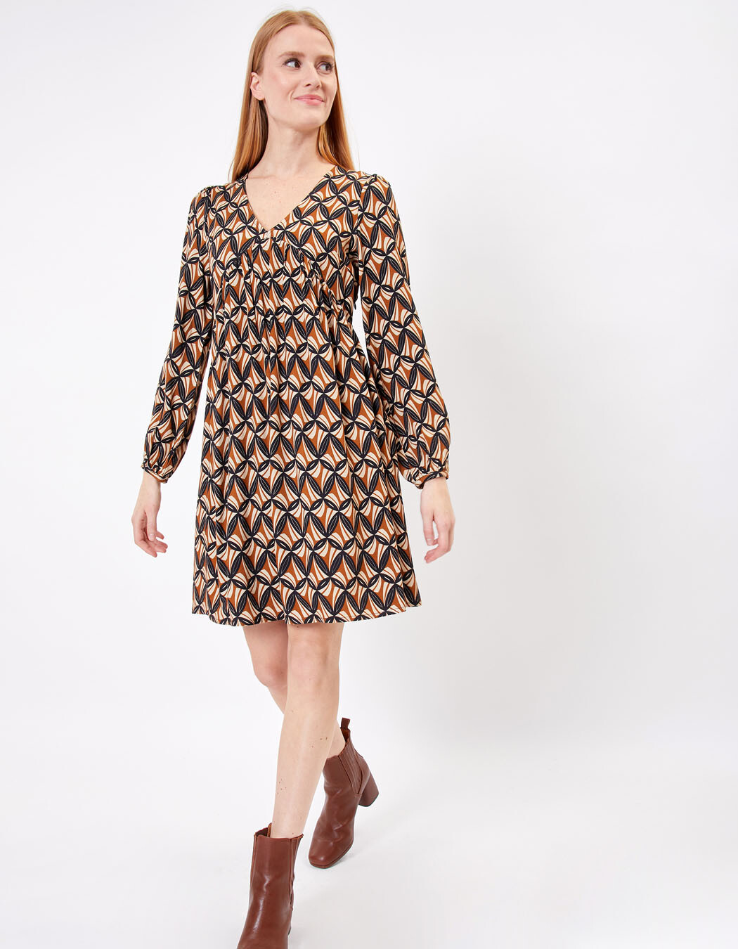 Ecovero retro print flared short dress femme Princesse Nomade