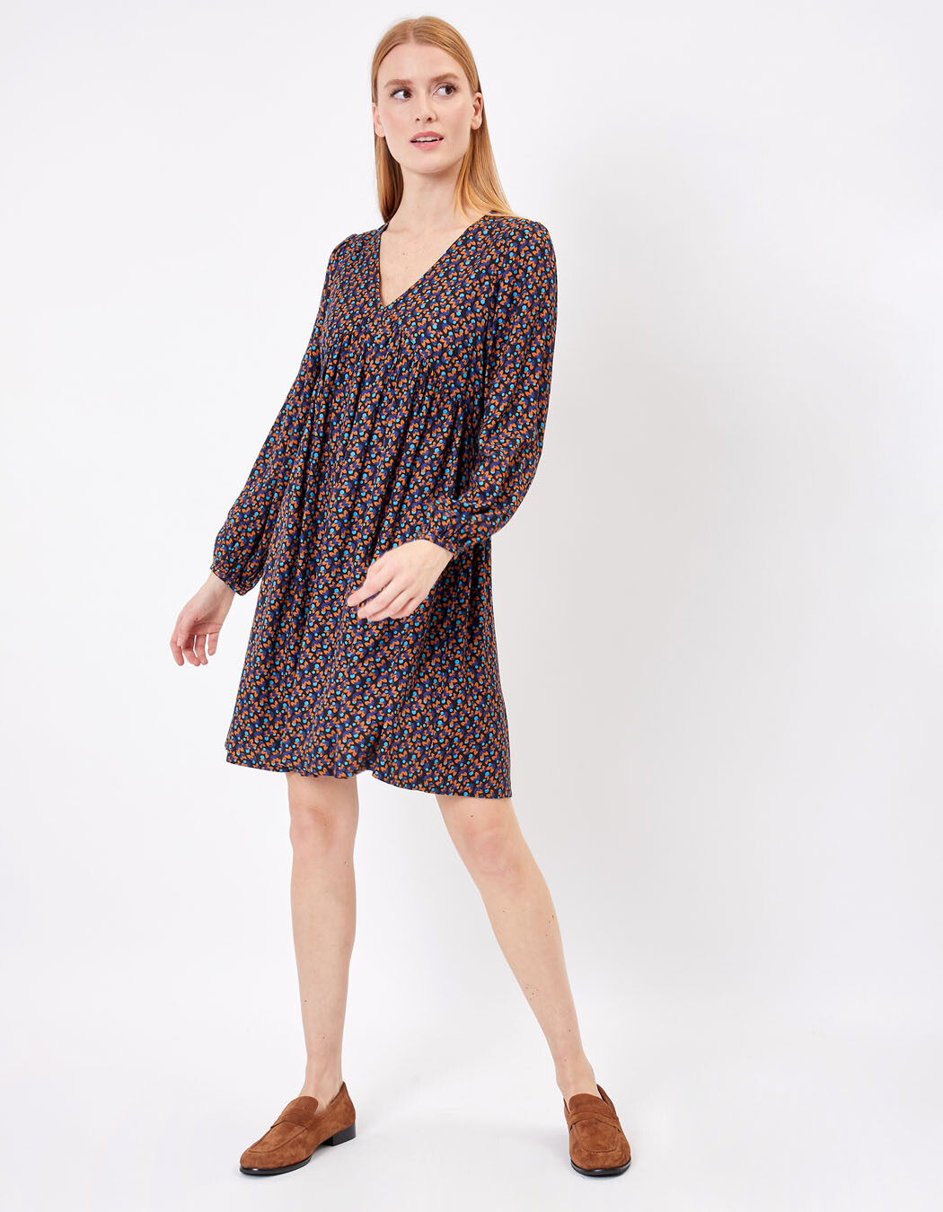 Ecovero retro print flared short dress femme Princesse Nomade