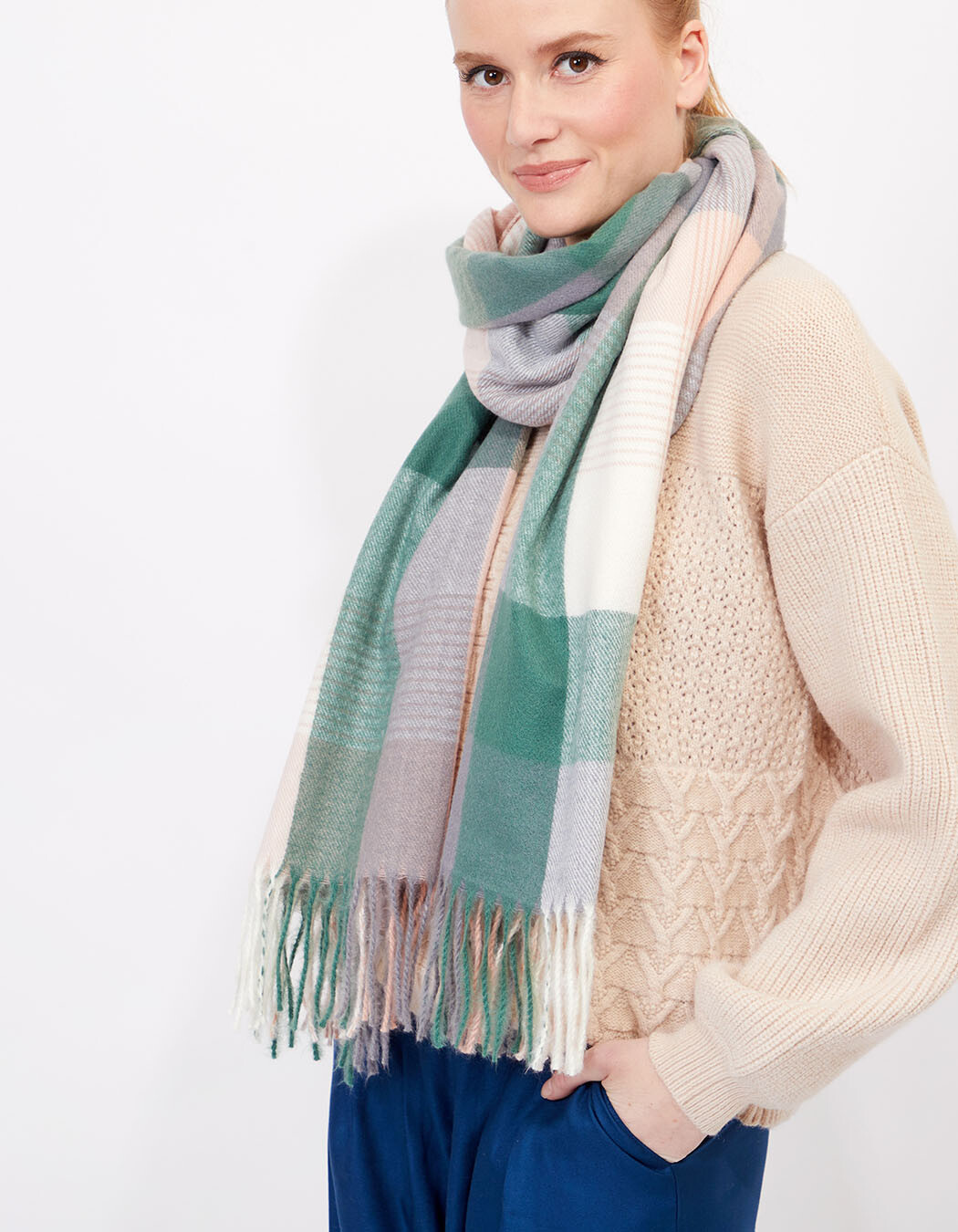 Rectangular Checked Scarf femme La Fiancée