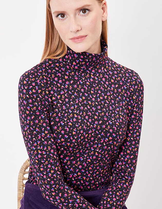 Retro print turtleneck top Ecovero knit femme Princesse Nomade