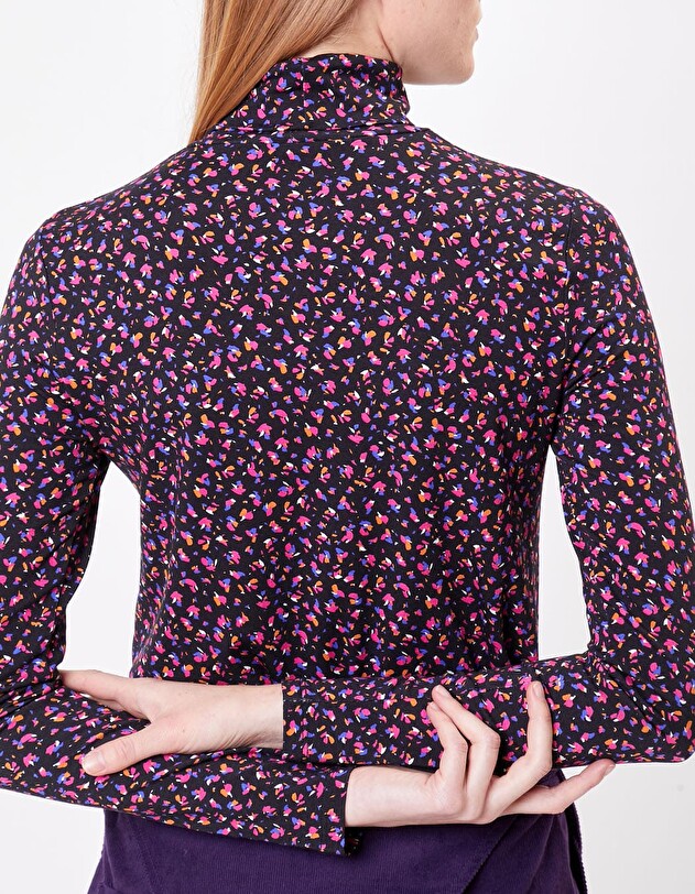 Retro print turtleneck top Ecovero knit femme Princesse Nomade