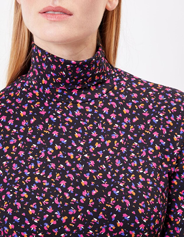 Retro print turtleneck top Ecovero knit femme Princesse Nomade
