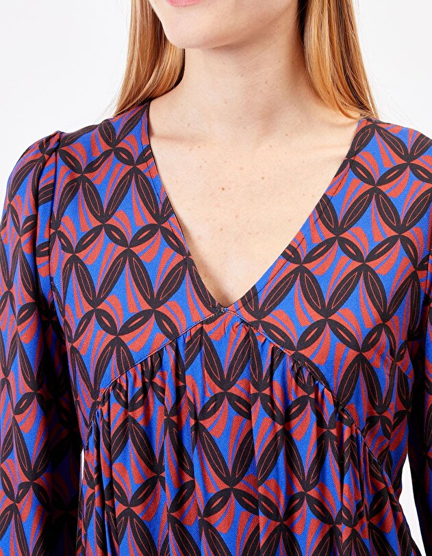 Ecovero retro print flared short dress femme Princesse Nomade