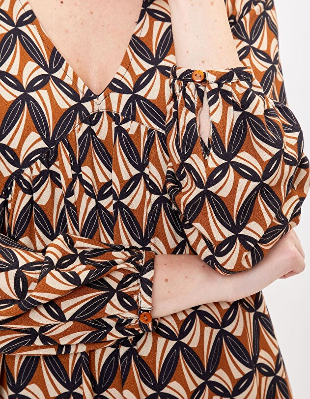 Ecovero retro print flared short dress femme Princesse Nomade