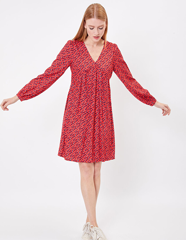Ecovero retro print flared short dress femme Princesse Nomade