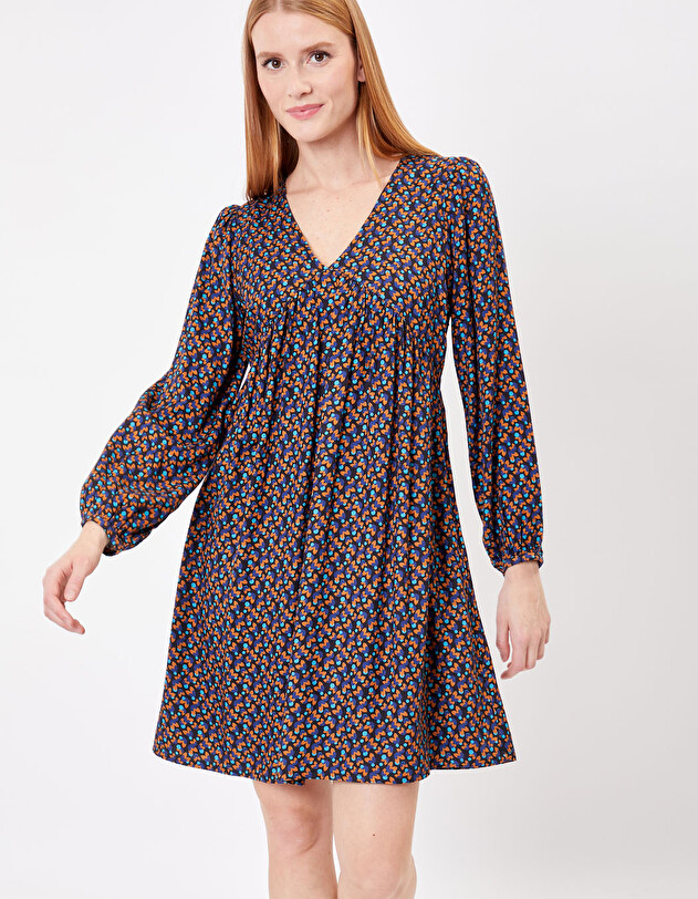 Ecovero retro print flared short dress femme Princesse Nomade