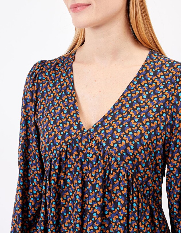 Ecovero retro print flared short dress femme Princesse Nomade