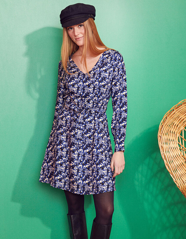 Fitted dress with retro print lining femme Princesse Nomade