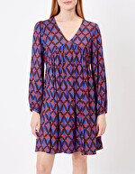 Ecovero retro print flared short dress femme Princesse Nomade