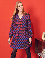 Ecovero retro print flared short dress femme Princesse Nomade